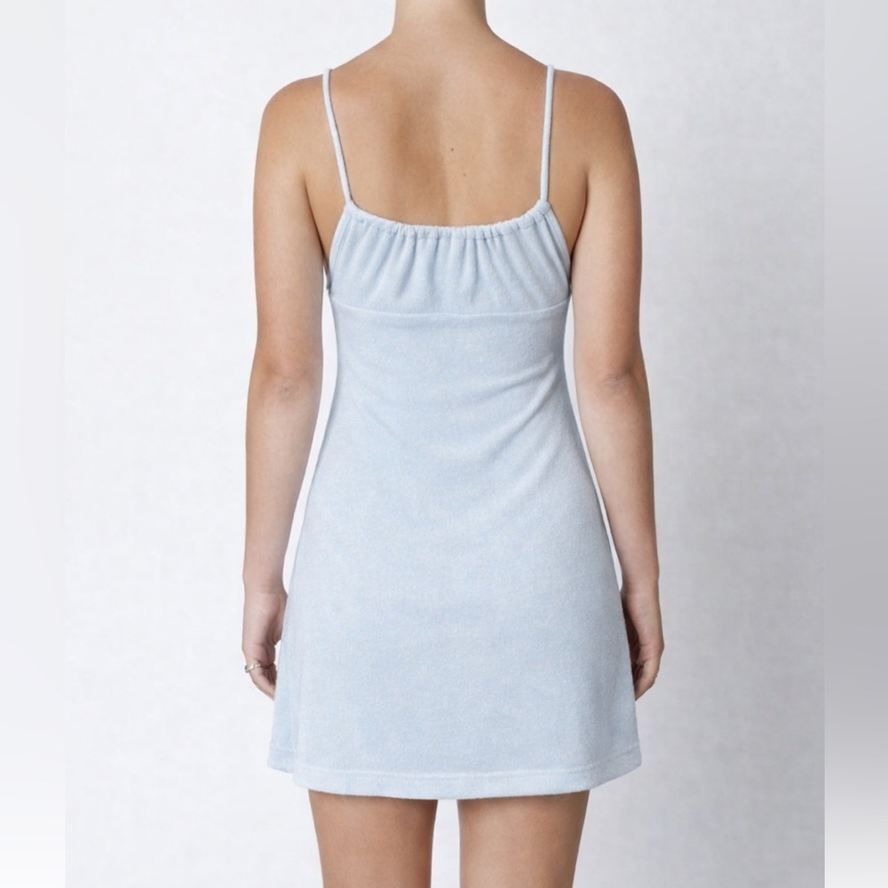 NIA Light Blue Terry Mini Dress Cotton Blend Tie Front Size M - Picture 2 of 11